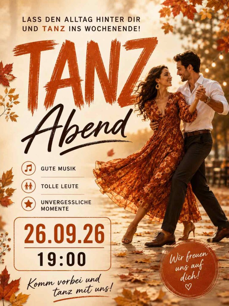 Tanzendes Paar beim herbstlichen Tanzabend der Tanzschule Time to Dance am 26.09.2026.