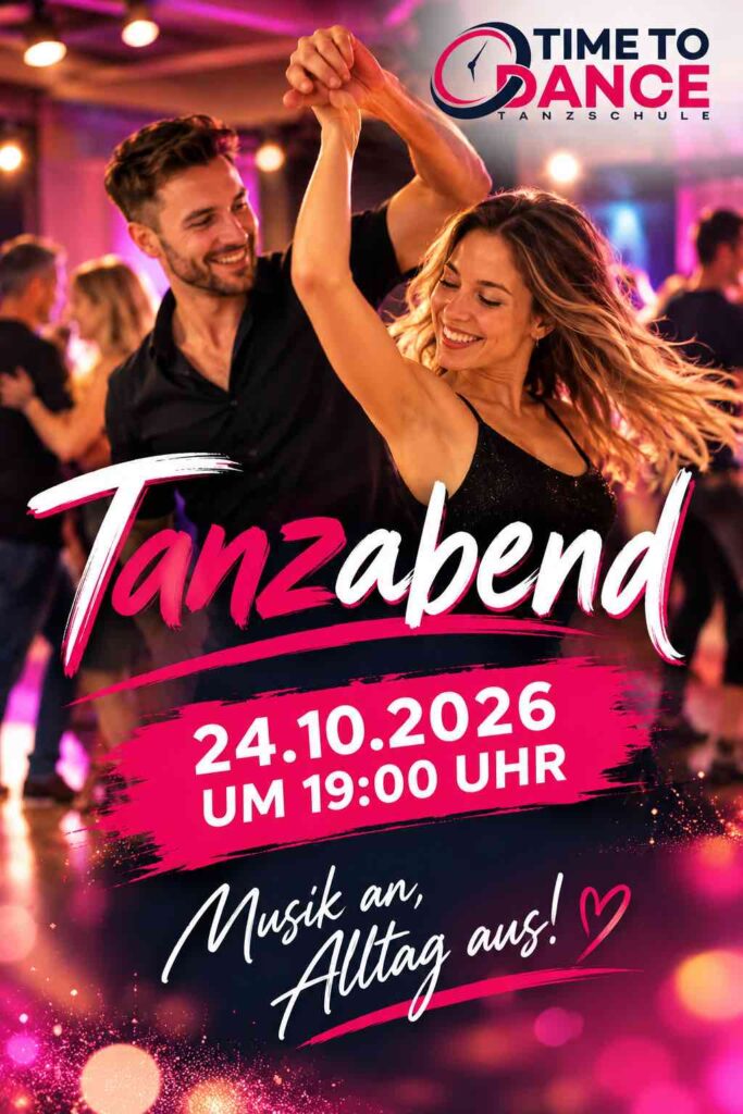 Junges Paar tanzt beim Tanzabend der Tanzschule Time to Dance Bremen am 24. Oktober 2026 um 19 Uhr.